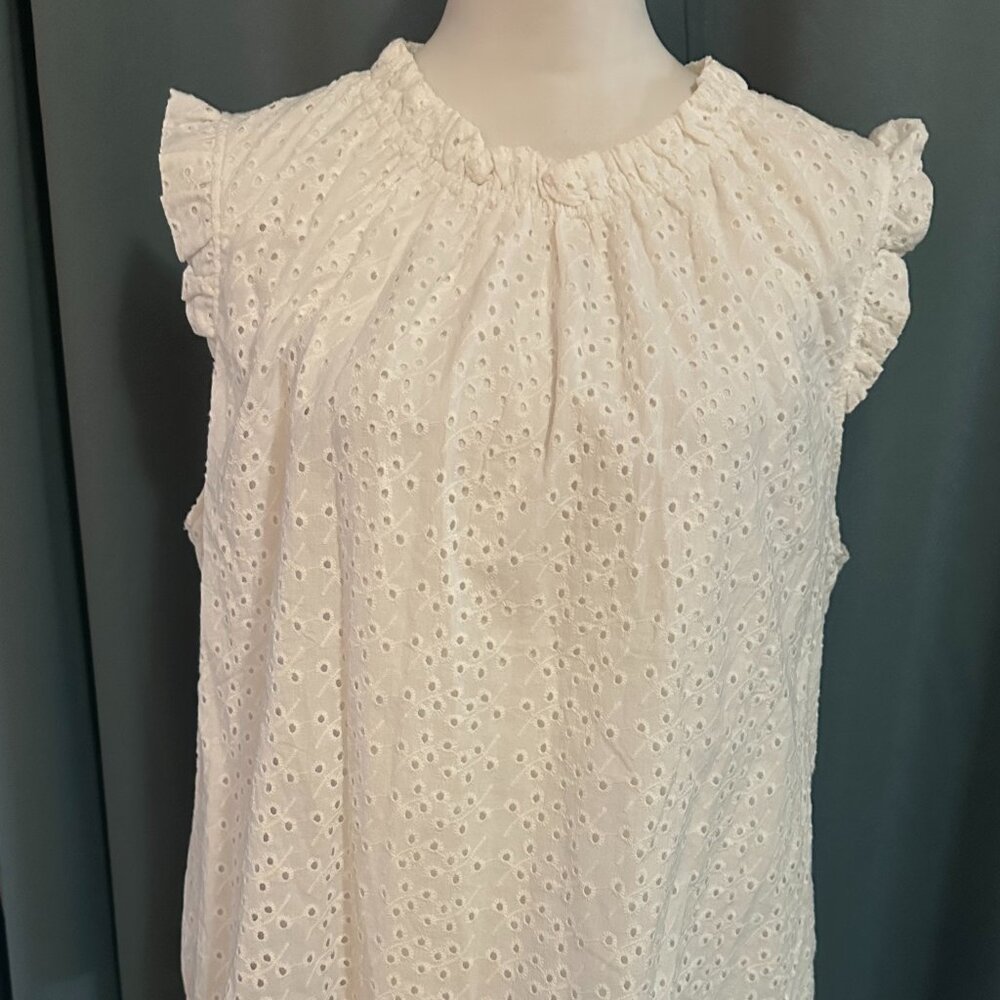 Nanette Lepore White Eyelet Embroidered Flutter Sleeve Blouse Top Women XL - Picture 2 of 8